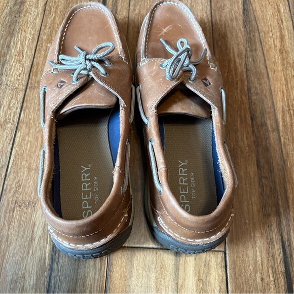 Sperry Top Sider Boat Shoes Mens 13 Slip Ons Loafer Tan Brown Leather Preppy - Picture 11 of 12